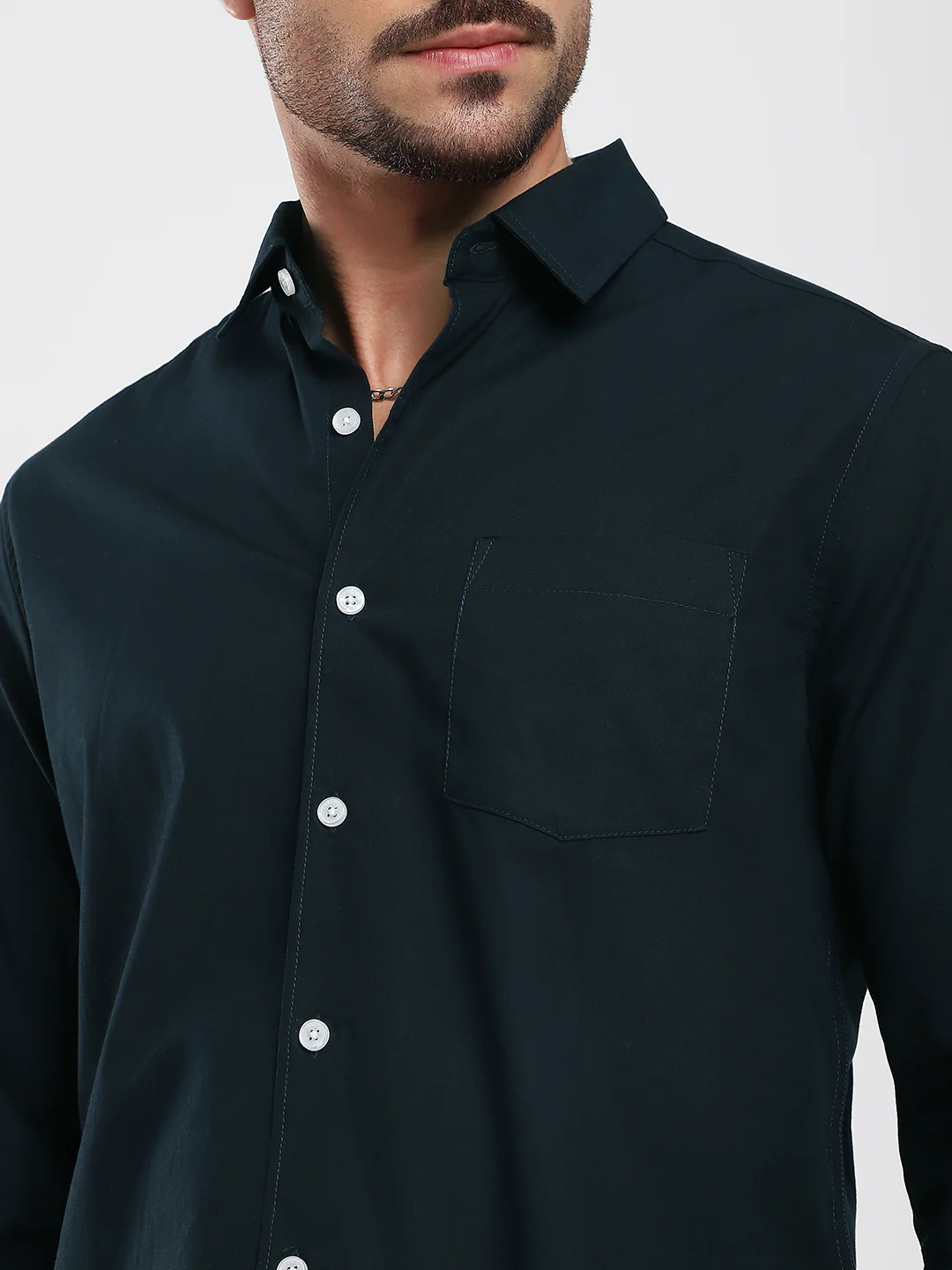 Sleek Navy Blue Poplin Shirt - Image 3