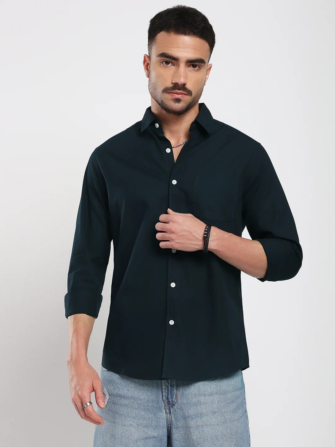 Sleek Navy Blue Poplin Shirt - Image 5