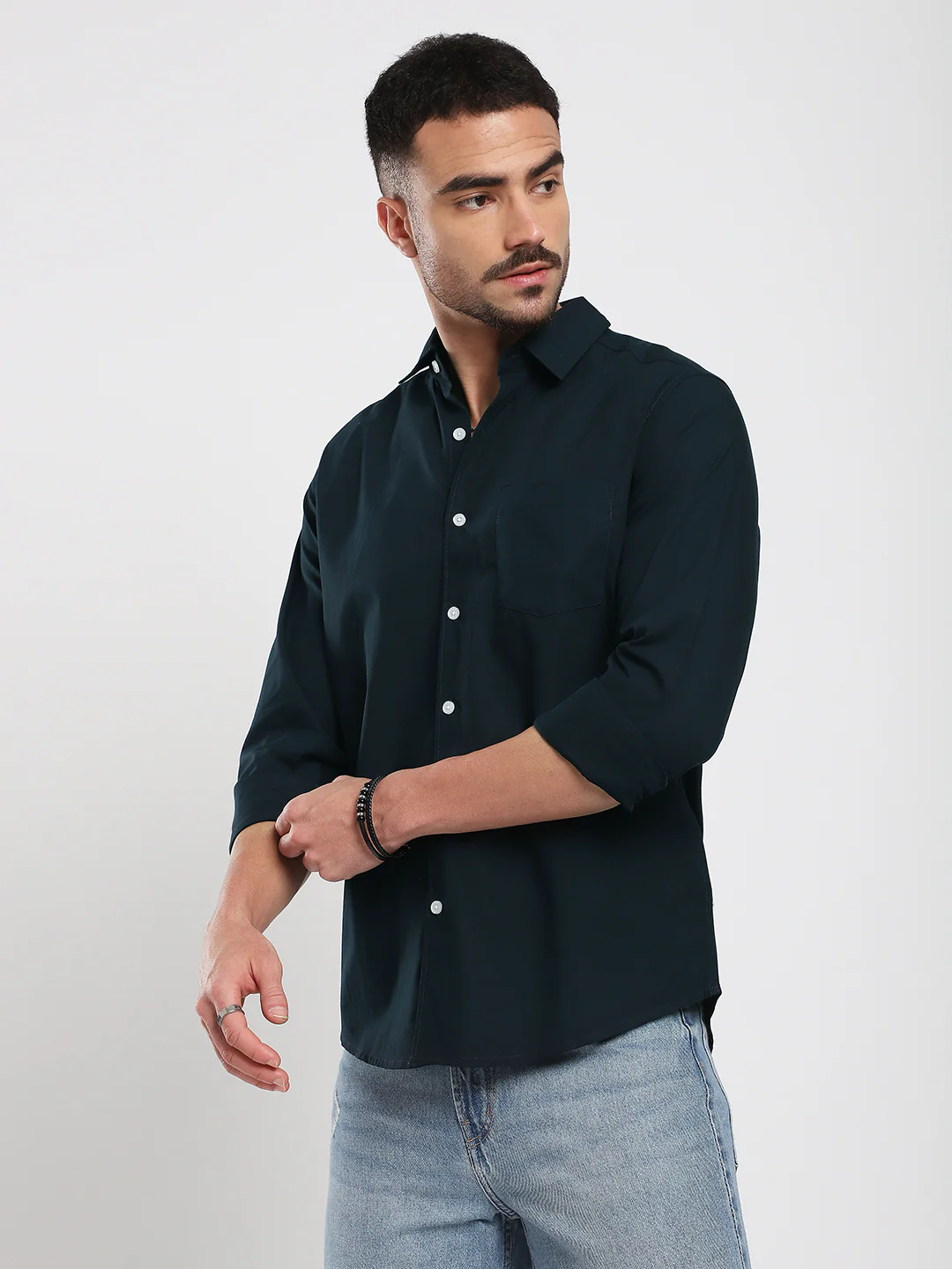 Sleek Navy Blue Poplin Shirt - Image 6