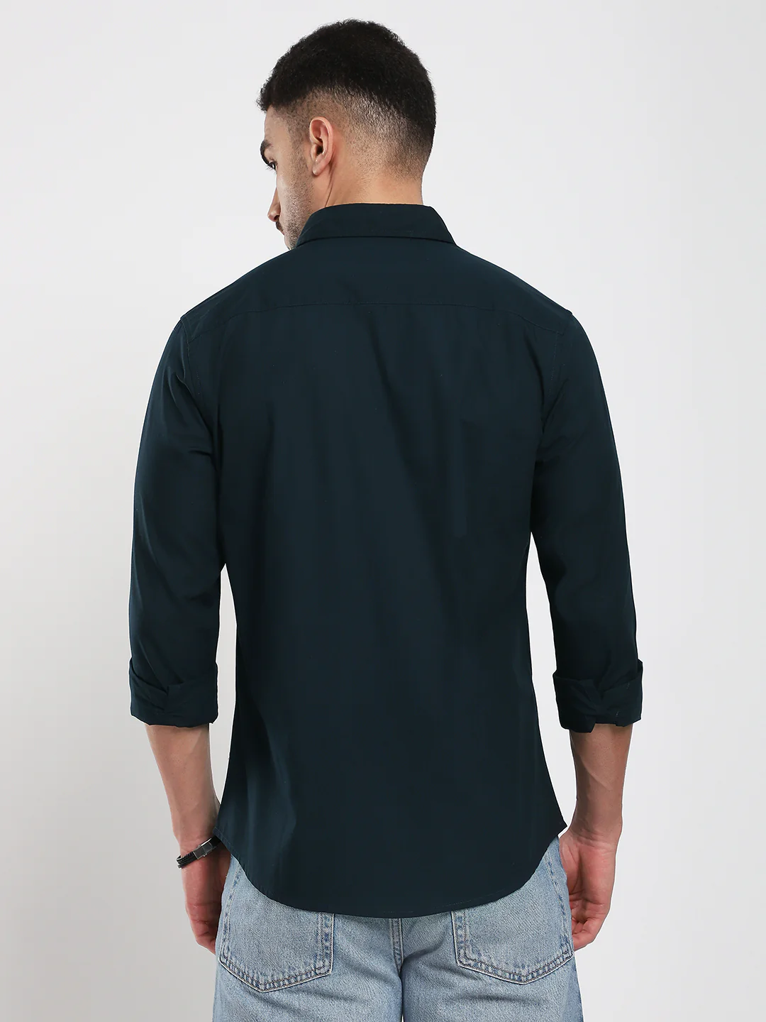 Sleek Navy Blue Poplin Shirt - Image 7