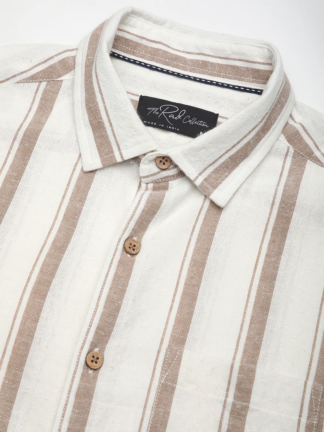 Sleek Warm Tan Dobby Striped Shirt - Image 3