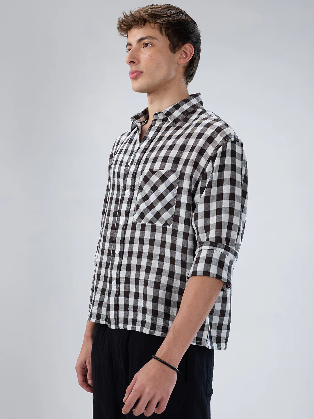 Slushy Monochrome Ghingam Checks Boxy Fit Crop Shirt - Image 5