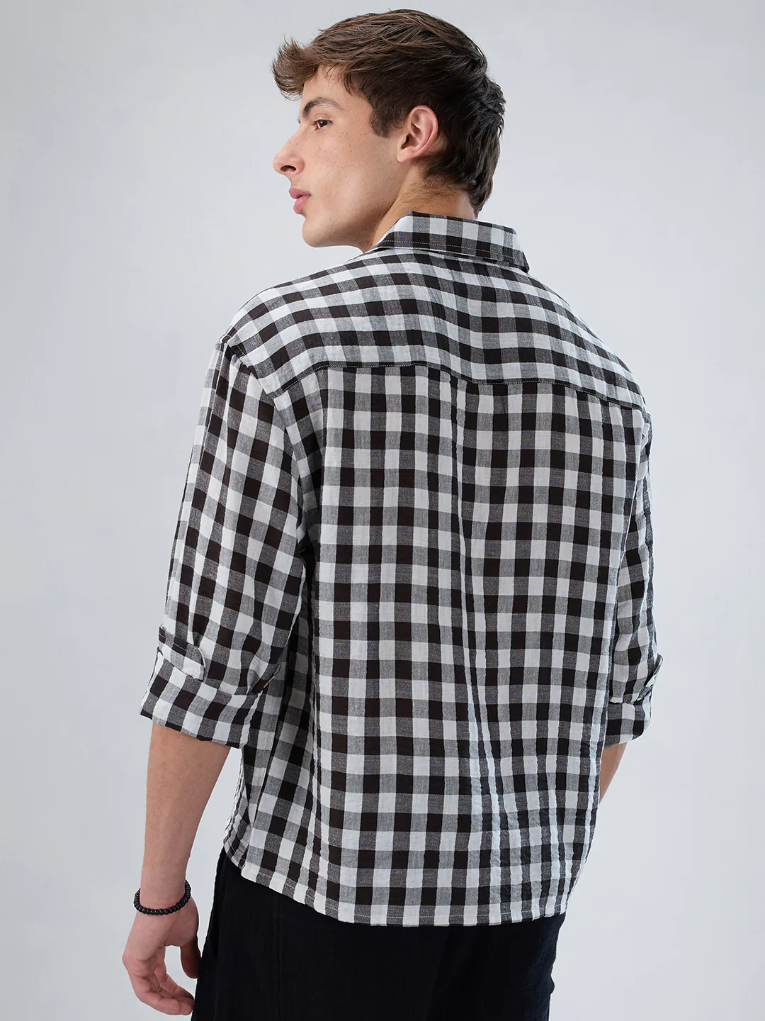 Slushy Monochrome Ghingam Checks Boxy Fit Crop Shirt - Image 6