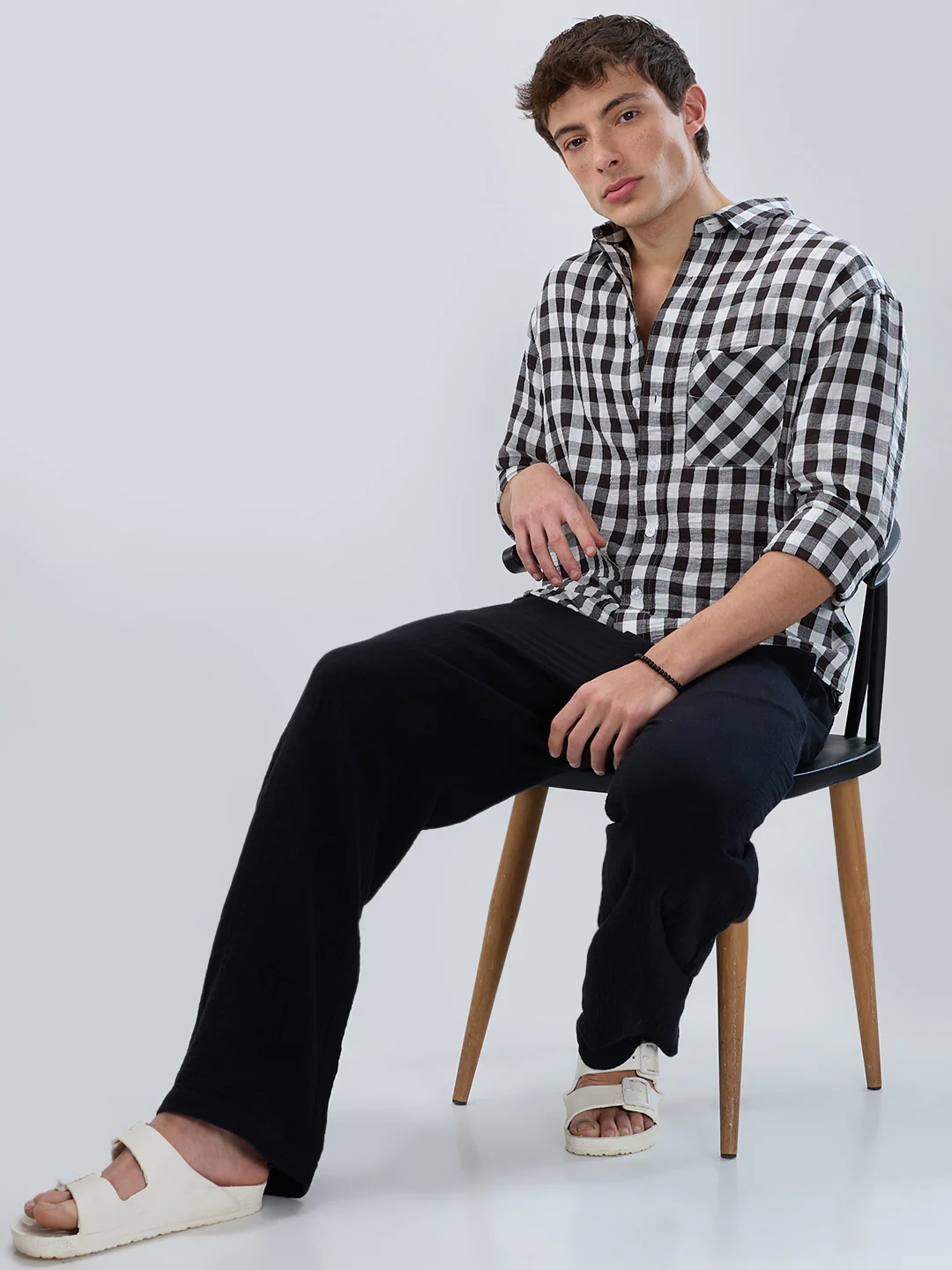 Slushy Monochrome Ghingam Checks Boxy Fit Crop Shirt - Image 7
