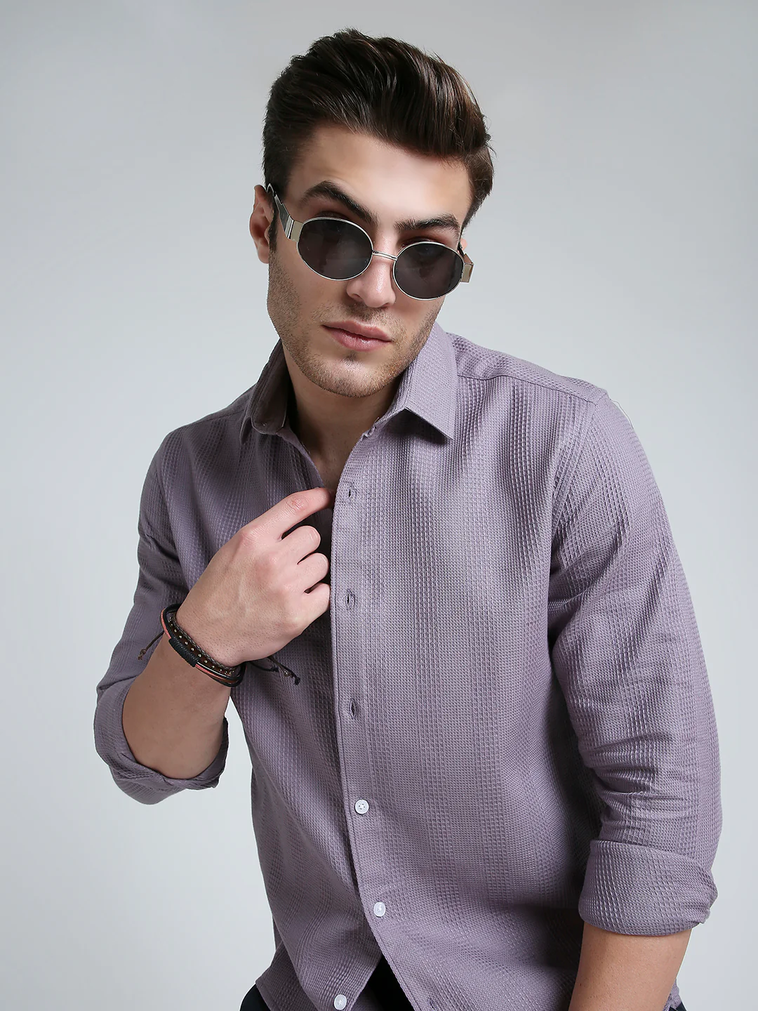 Smoky Mauve Waffle Grid Weave Shirt - Image 2