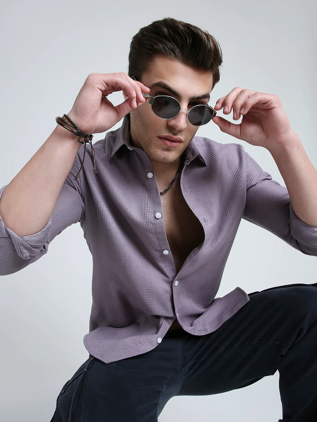 Smoky Mauve Waffle Grid Weave Shirt - Image 4
