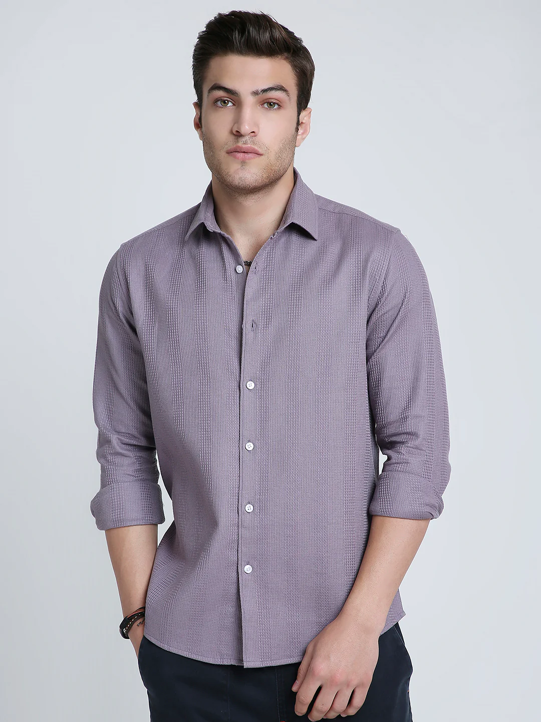 Smoky Mauve Waffle Grid Weave Shirt - Image 5