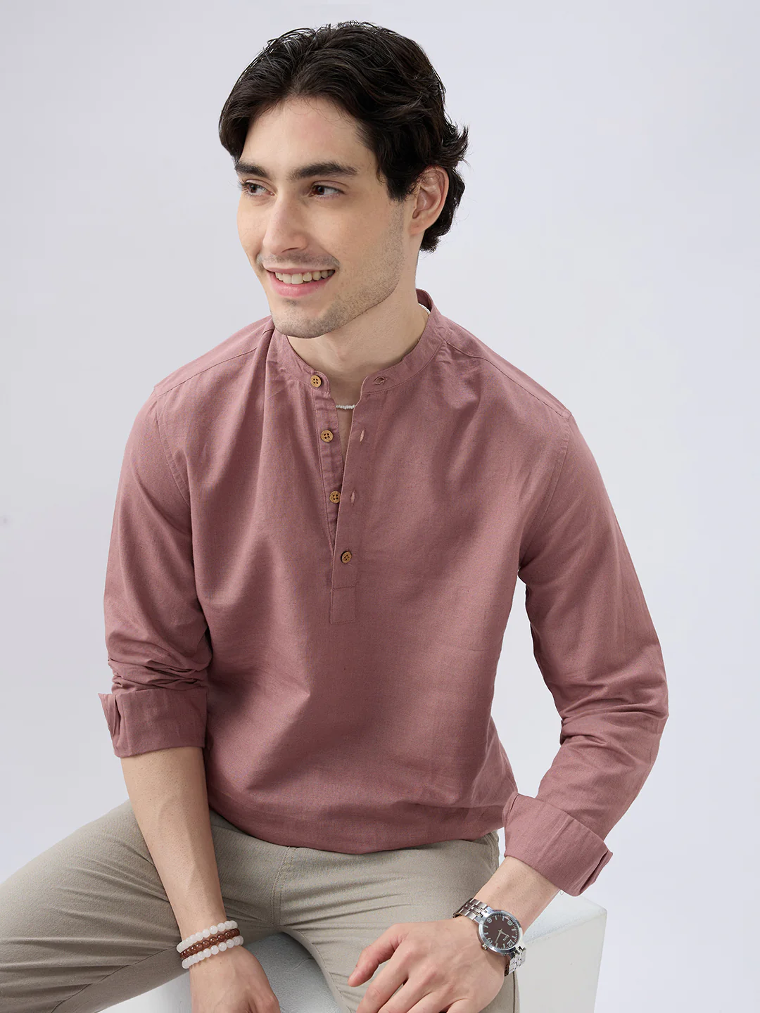 Smoky Rose Everyday Linen Kurta - Image 4
