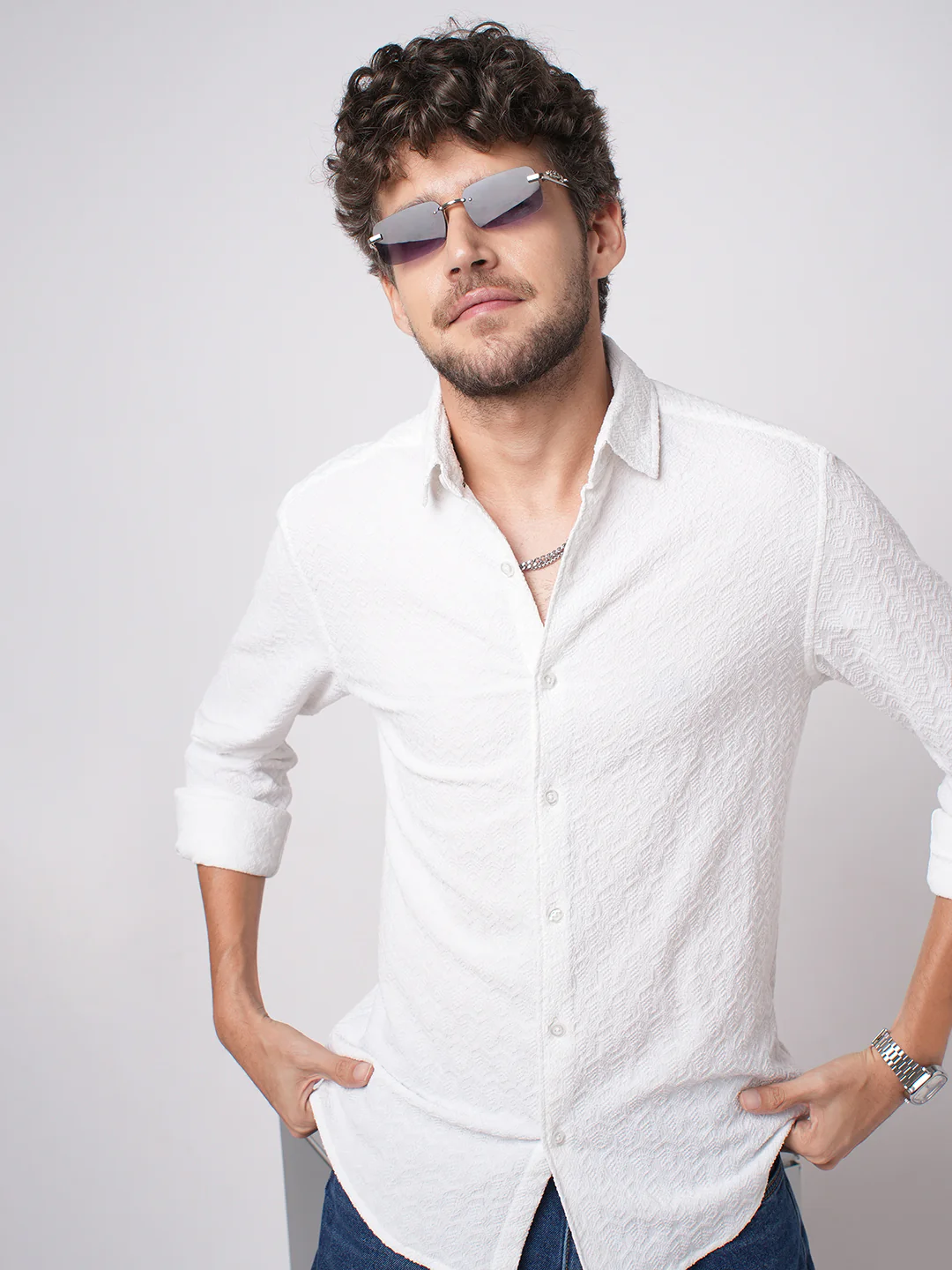 Snow White Cloud Grain Textured Shirt