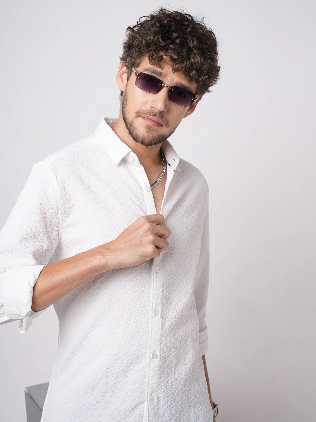 Snow White Cloud Grain Textured Shirt - Image 2