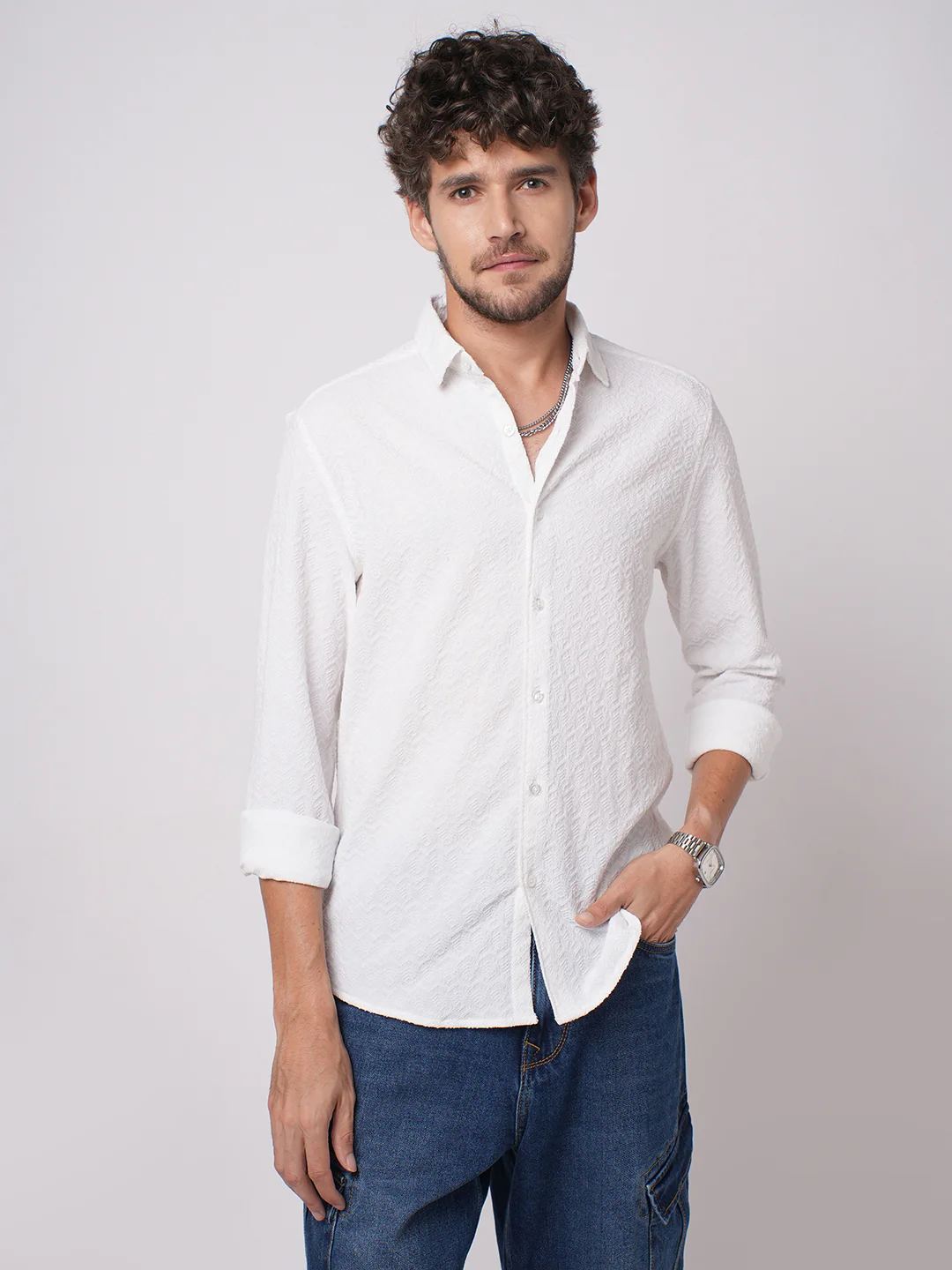 Snow White Cloud Grain Textured Shirt - Image 4