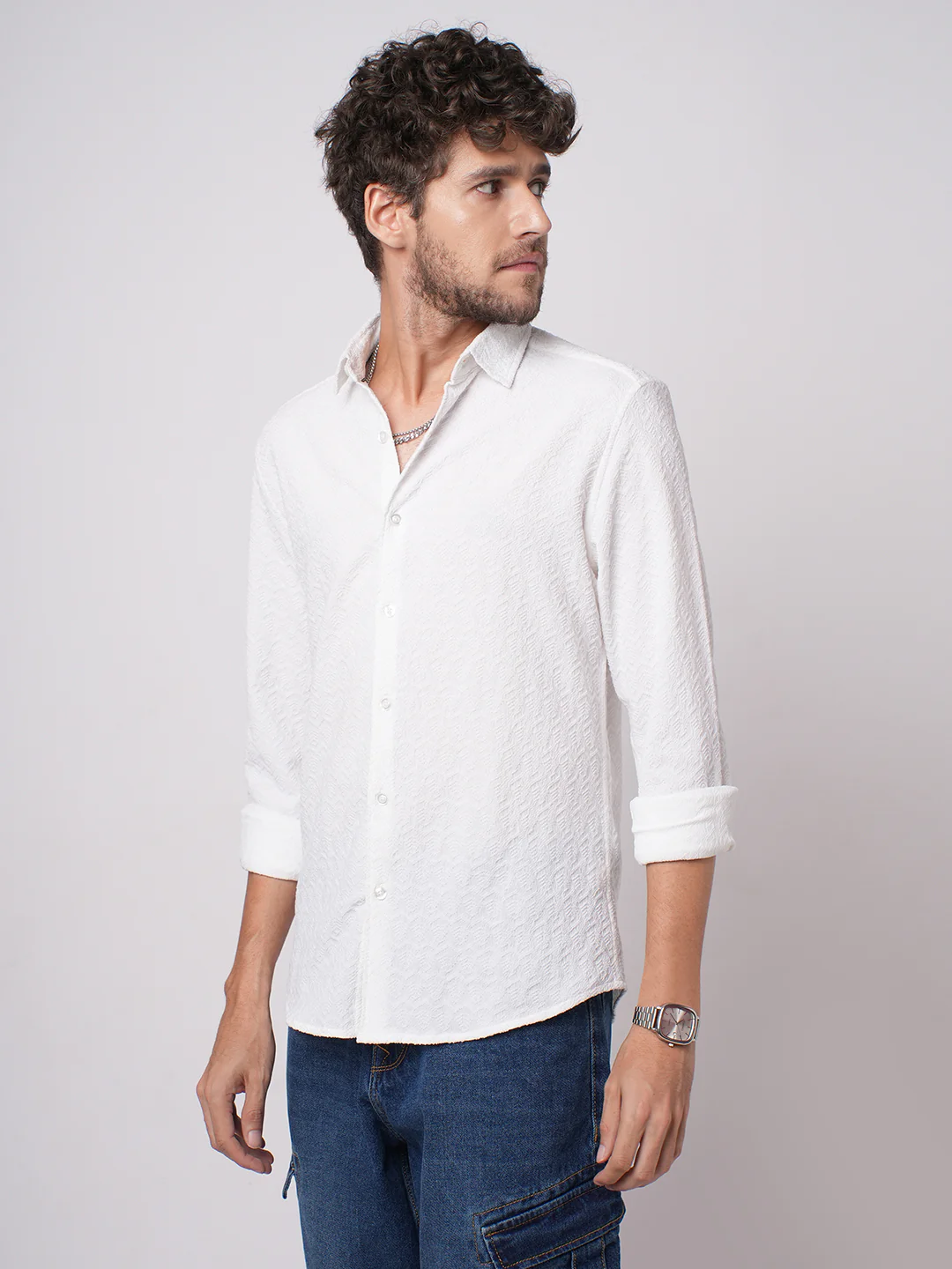 Snow White Cloud Grain Textured Shirt - Image 5
