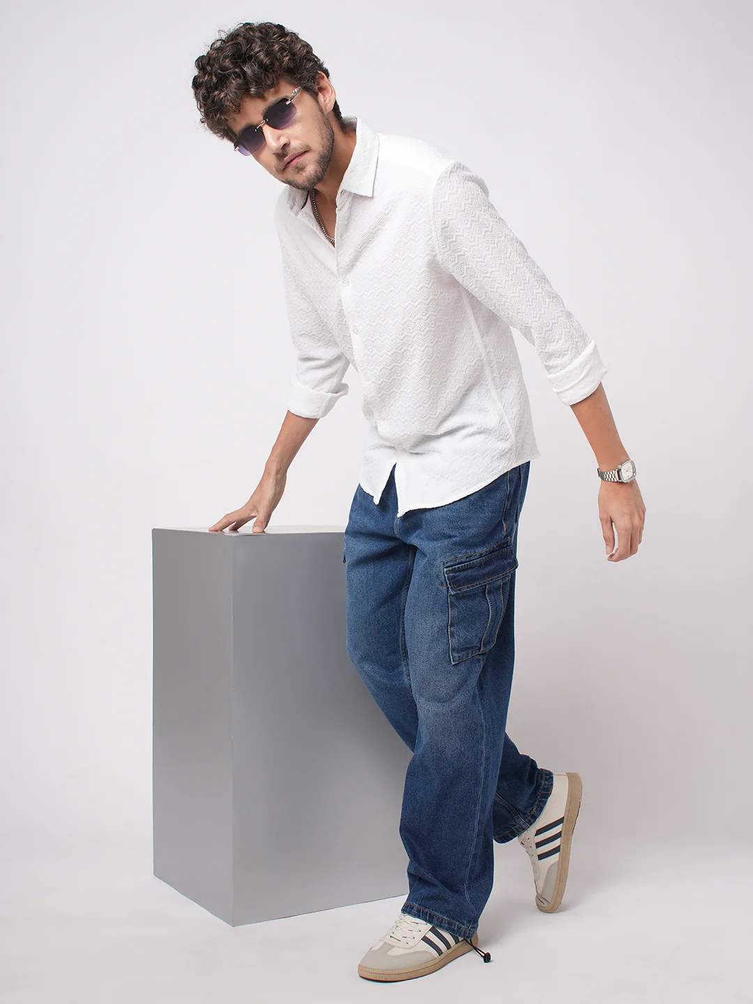 Snow White Cloud Grain Textured Shirt - Image 7