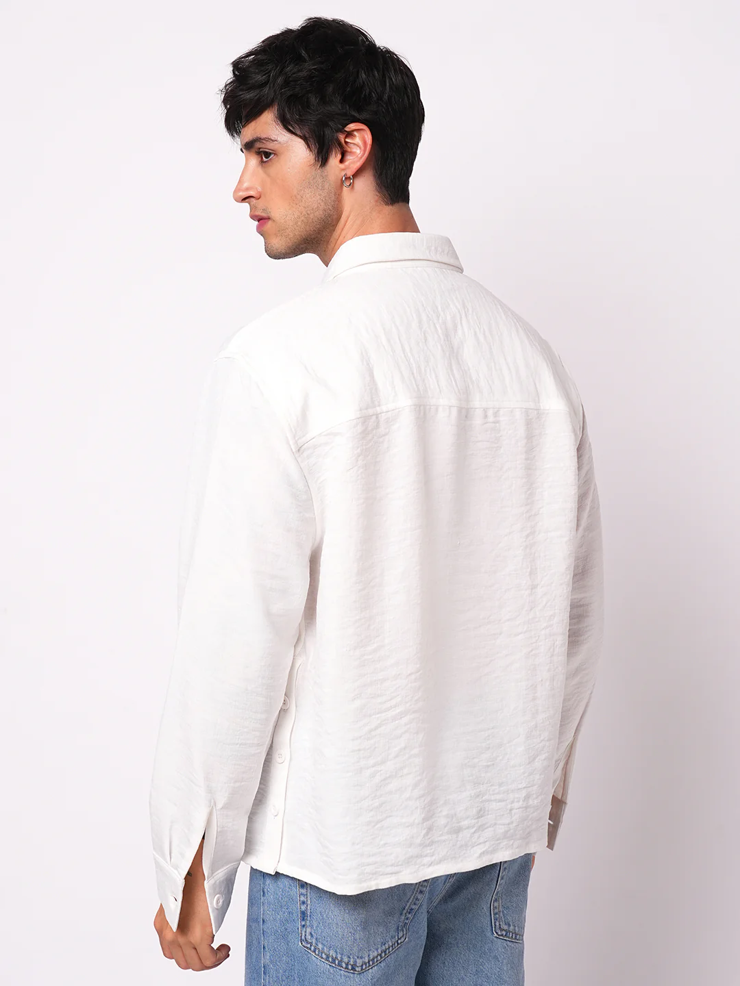 Snow White Crinkled Side-Slit Oversized Crop Shirt - Image 7