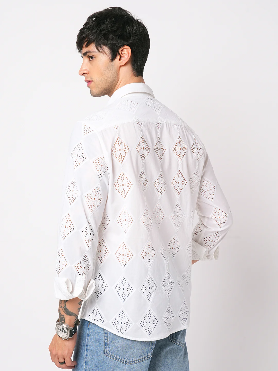 Snow White Diamond Schiffli Shirt - Image 6