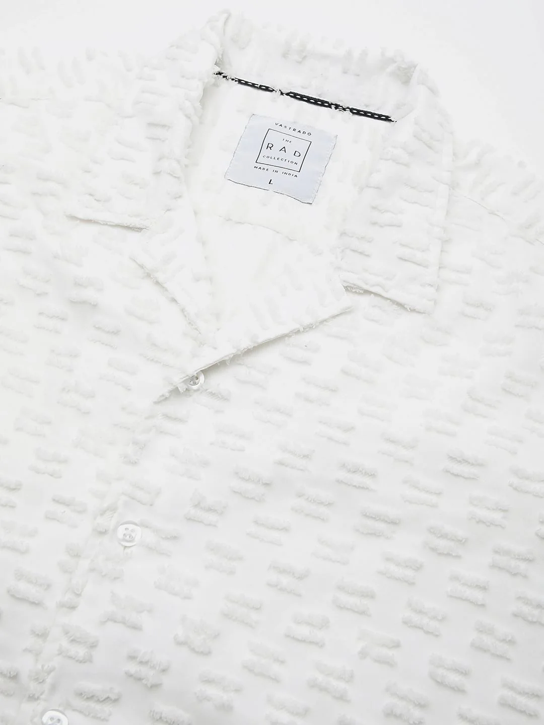 Snow White Jacquard Tufts Notch Collar Oversized Shirt - Image 3