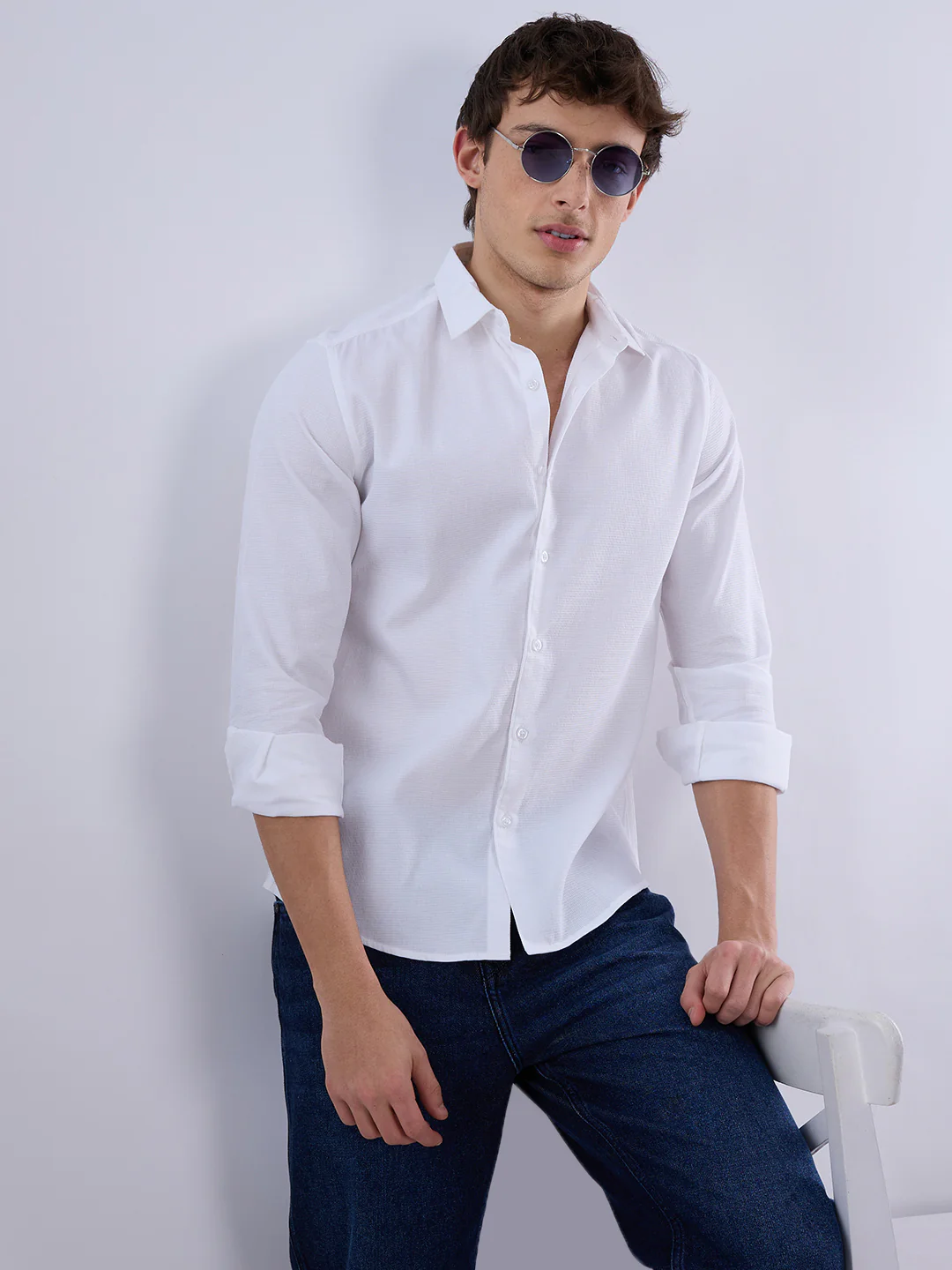 Snow White Minimal Textured Shirt - Image 2