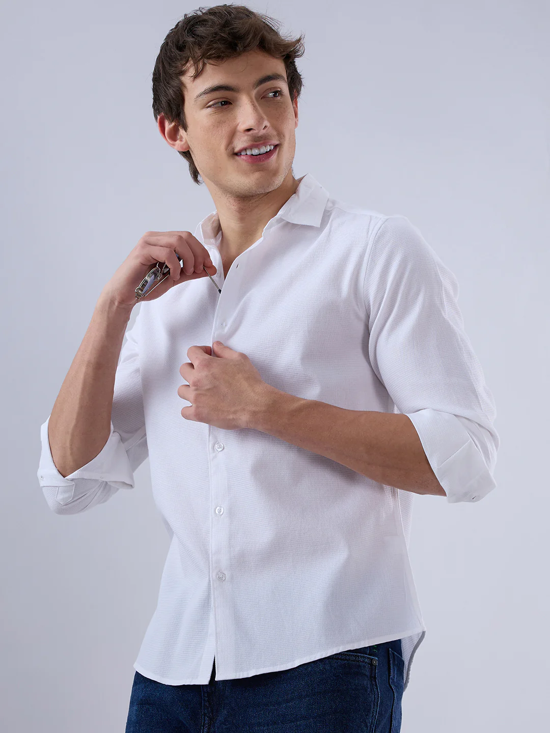 Snow White Minimal Textured Shirt - Image 6