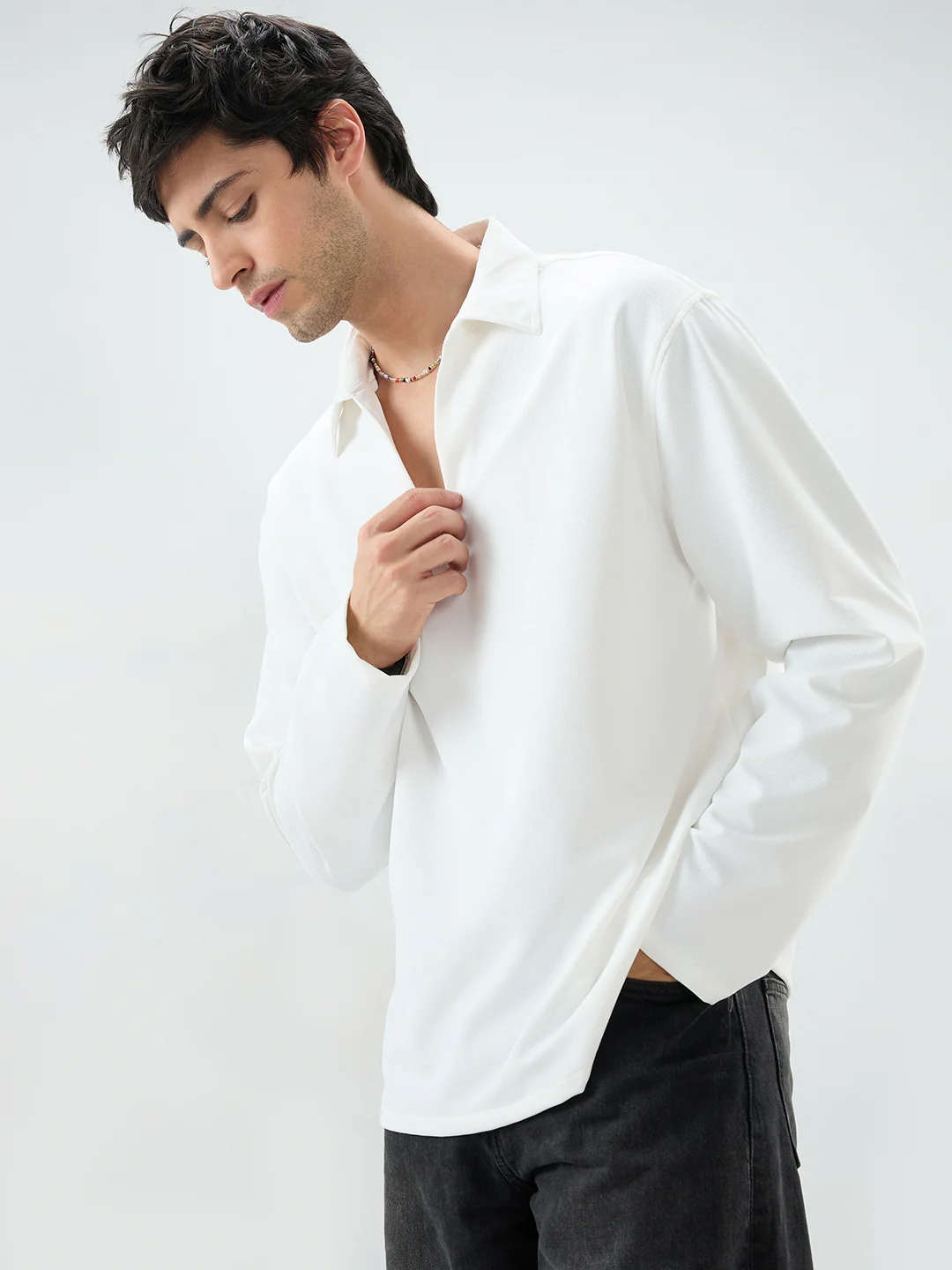 Snow White Oversized Polo Tencel Knit Shirt - Image 6