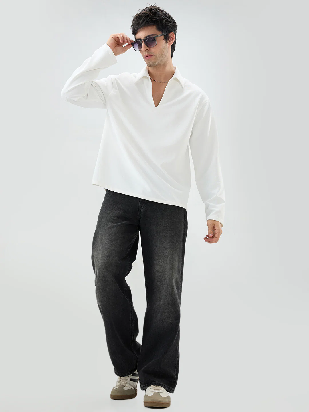 Snow White Oversized Polo Tencel Knit Shirt - Image 8
