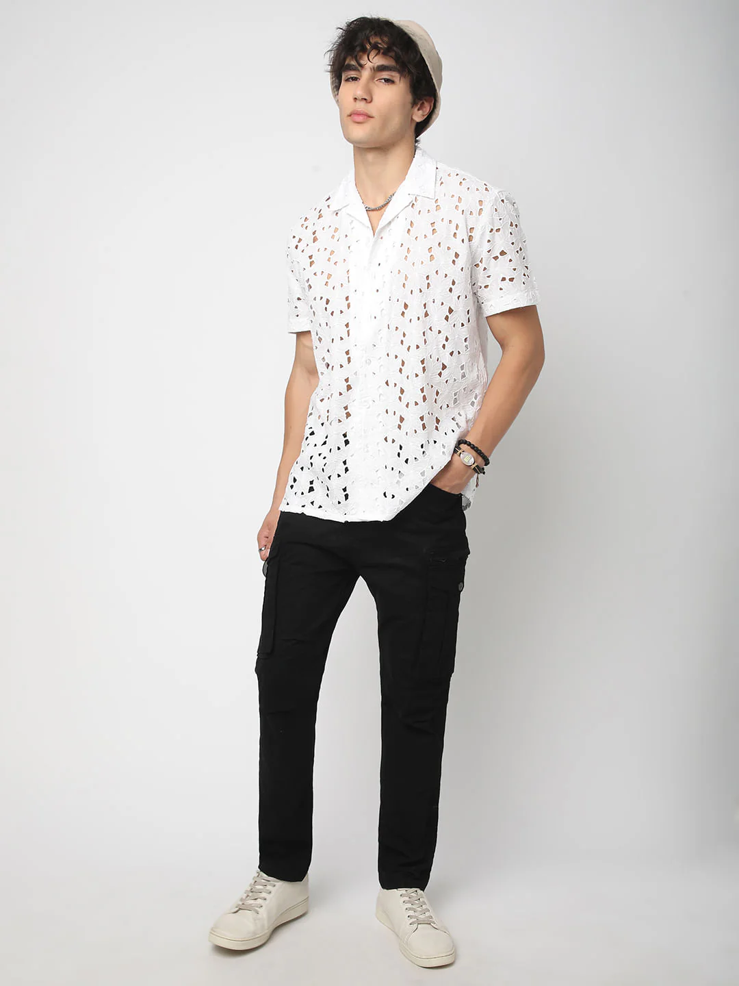 Snow White Schiffli Notch Collar Oversized Shirt - Image 7
