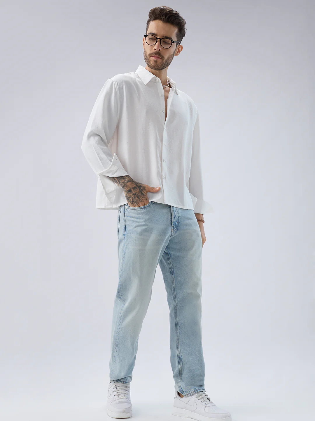 Snow White Side Slit Button Slub Textured Oversized Crop Shirt - Image 8