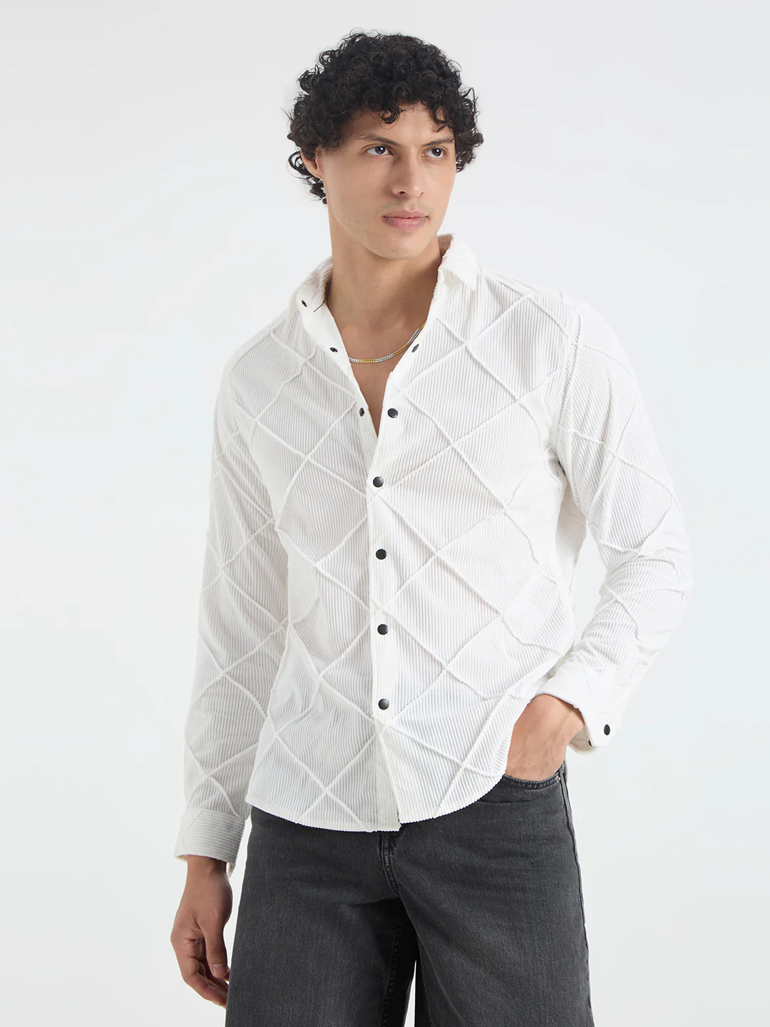 Snow White Textured Corduroy Shirt - Image 5