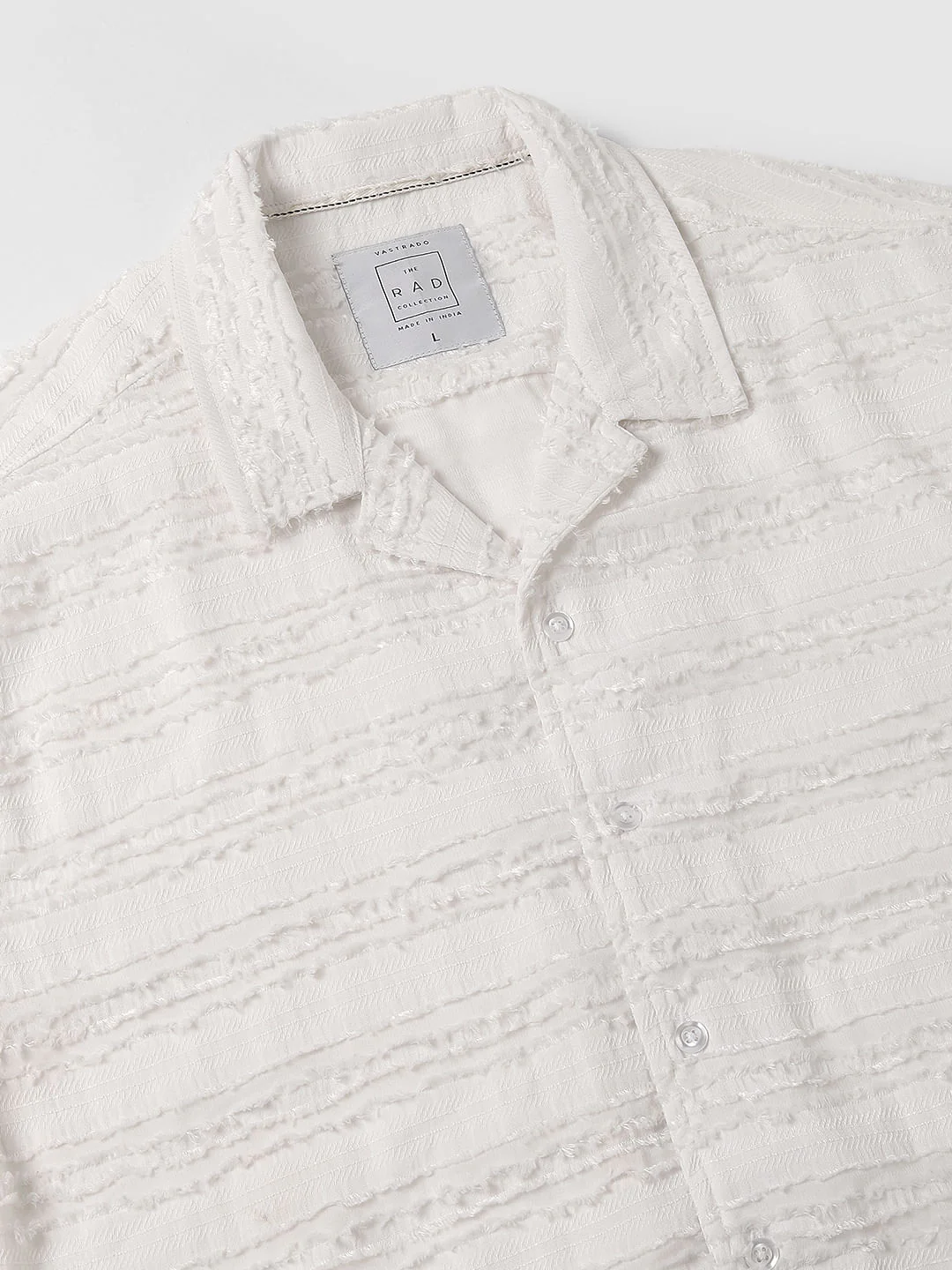 Snow White Textured Frayed Oversized Shirt - Image 3