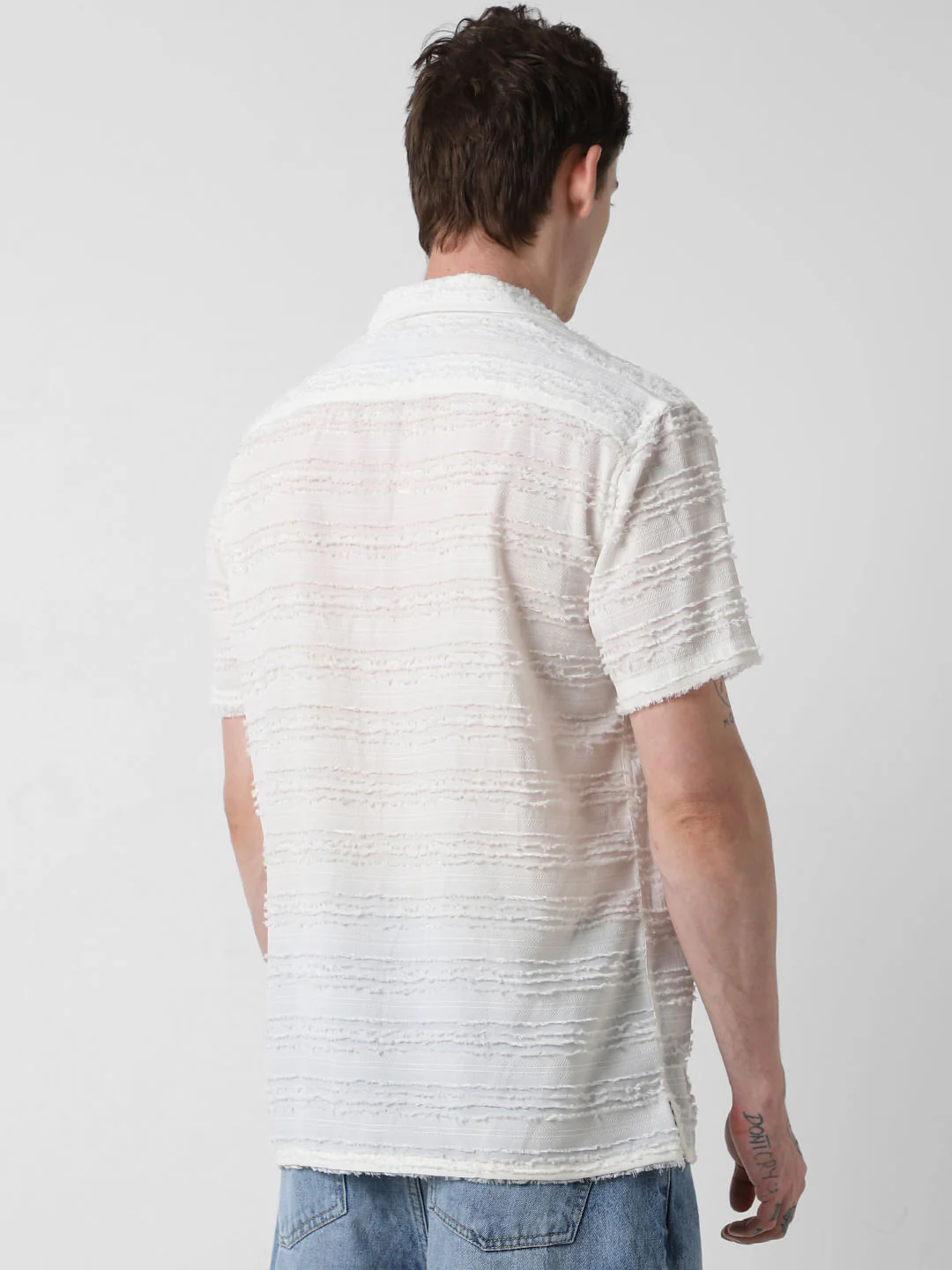 Snow White Textured Frayed Oversized Shirt - Image 6