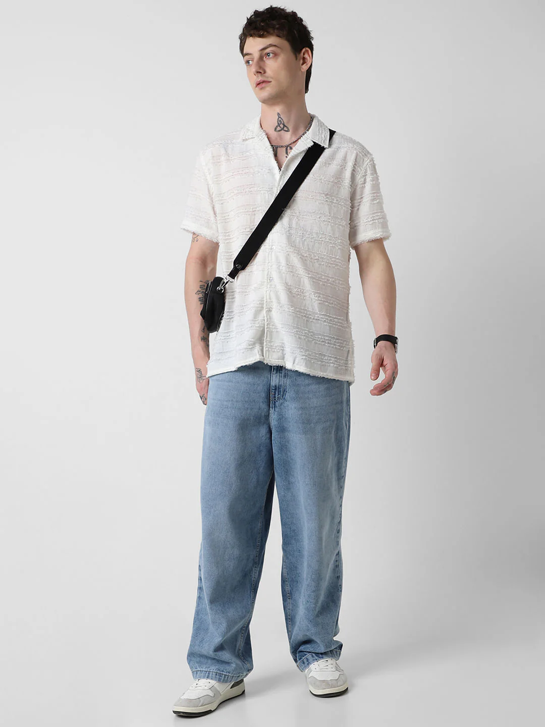 Snow White Textured Frayed Oversized Shirt - Image 7