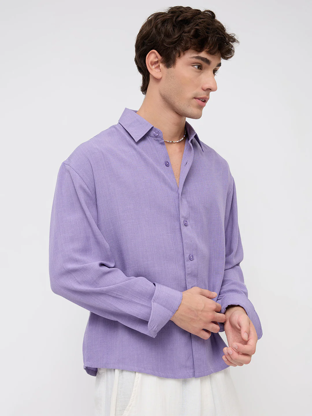 Soft Amethyst Fine Weave Boxy Fit Crop Shirt - Image 6