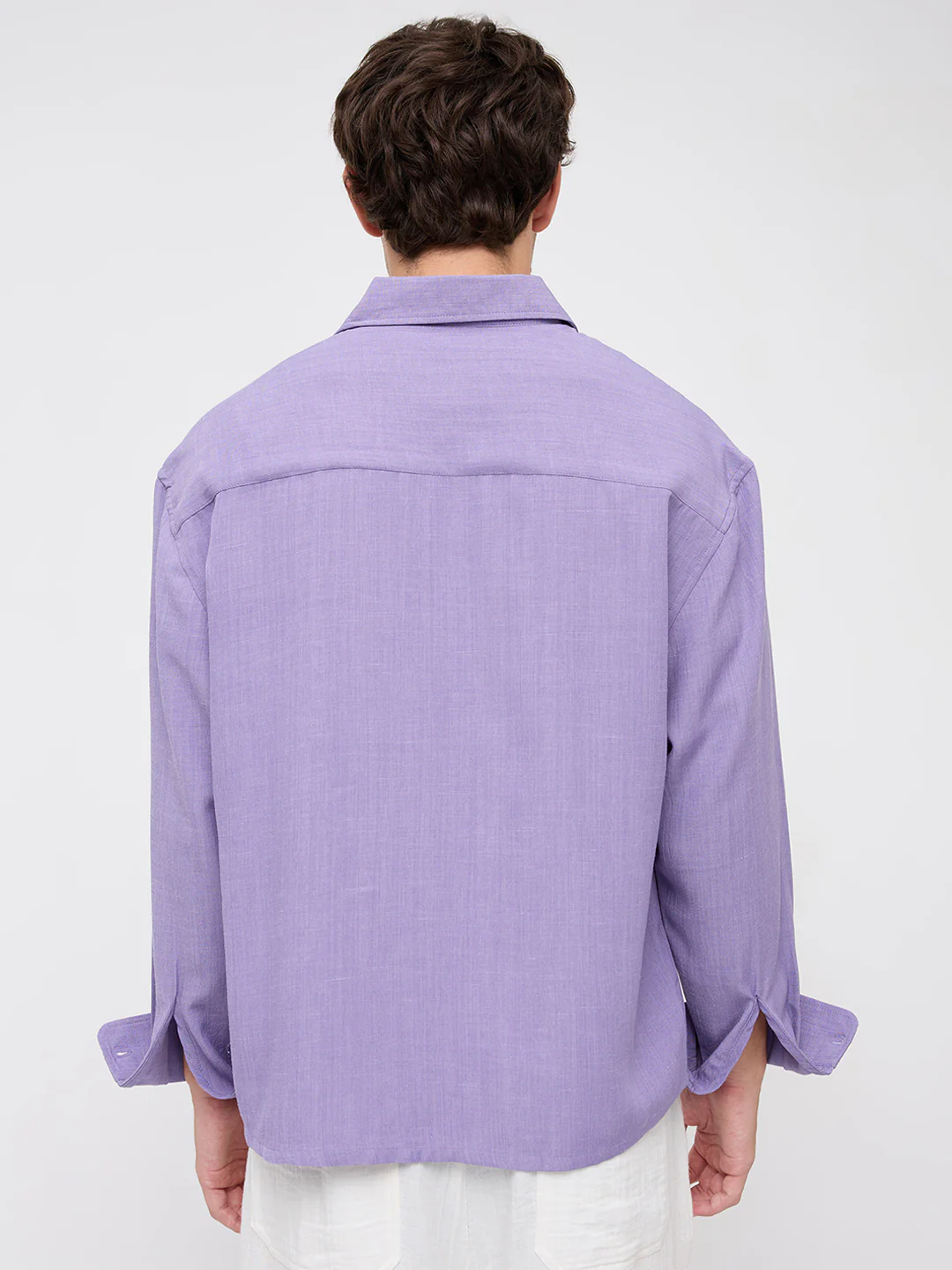 Soft Amethyst Fine Weave Boxy Fit Crop Shirt - Image 7
