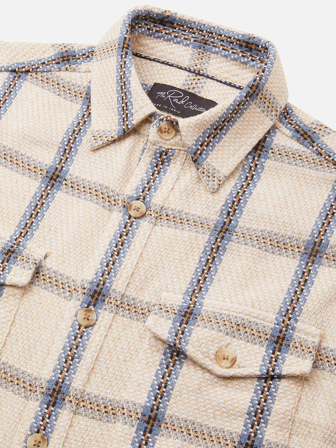 Soft Beige Box Checks Double Pocket Overshirt - Image 3