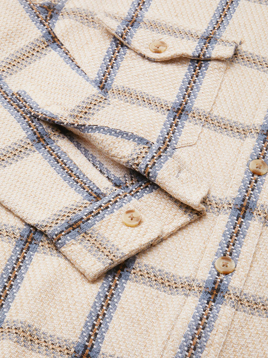 Soft Beige Box Checks Double Pocket Overshirt - Image 9