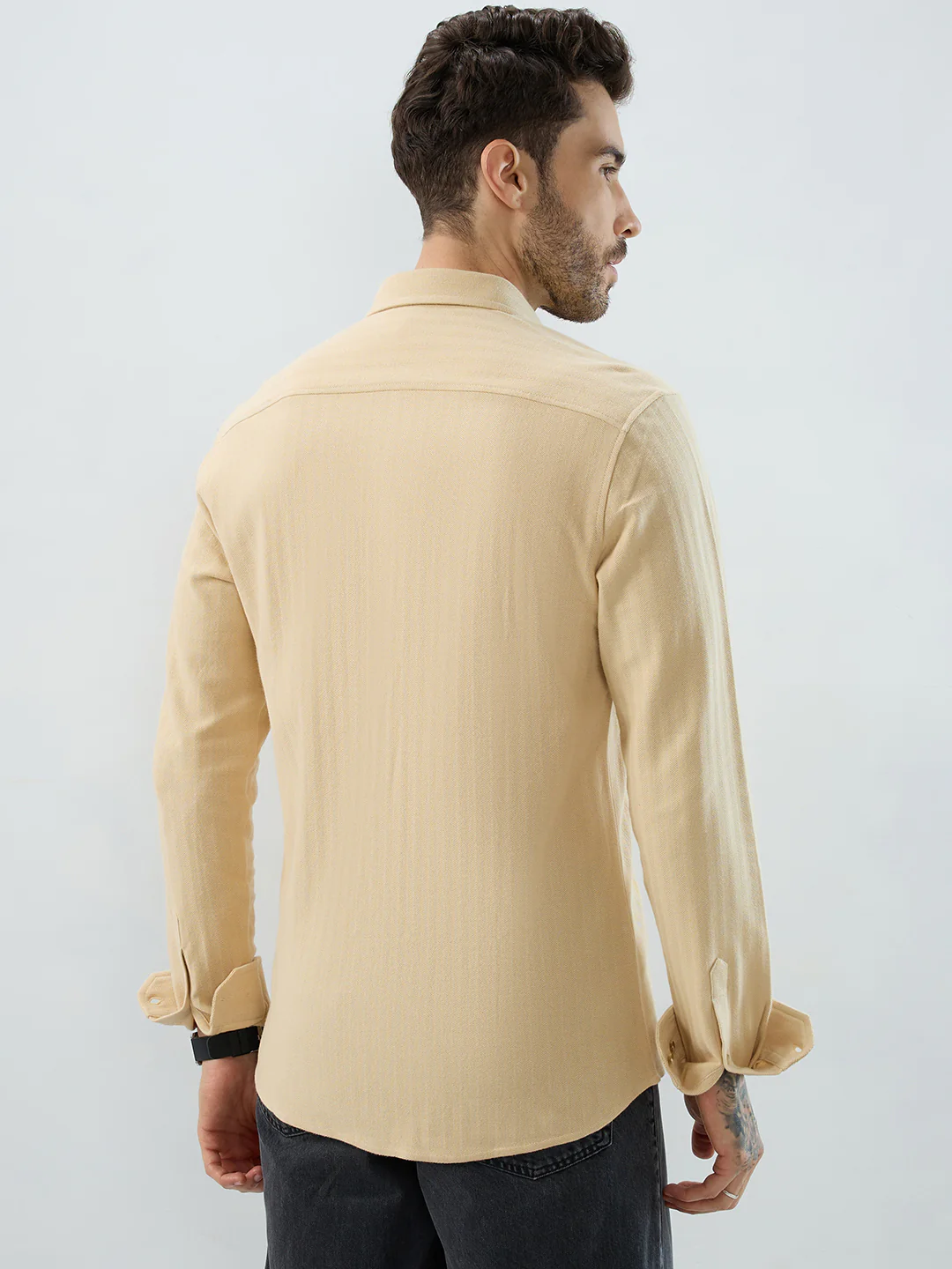 Soft Beige Herringbone Knit Shirt - Image 7