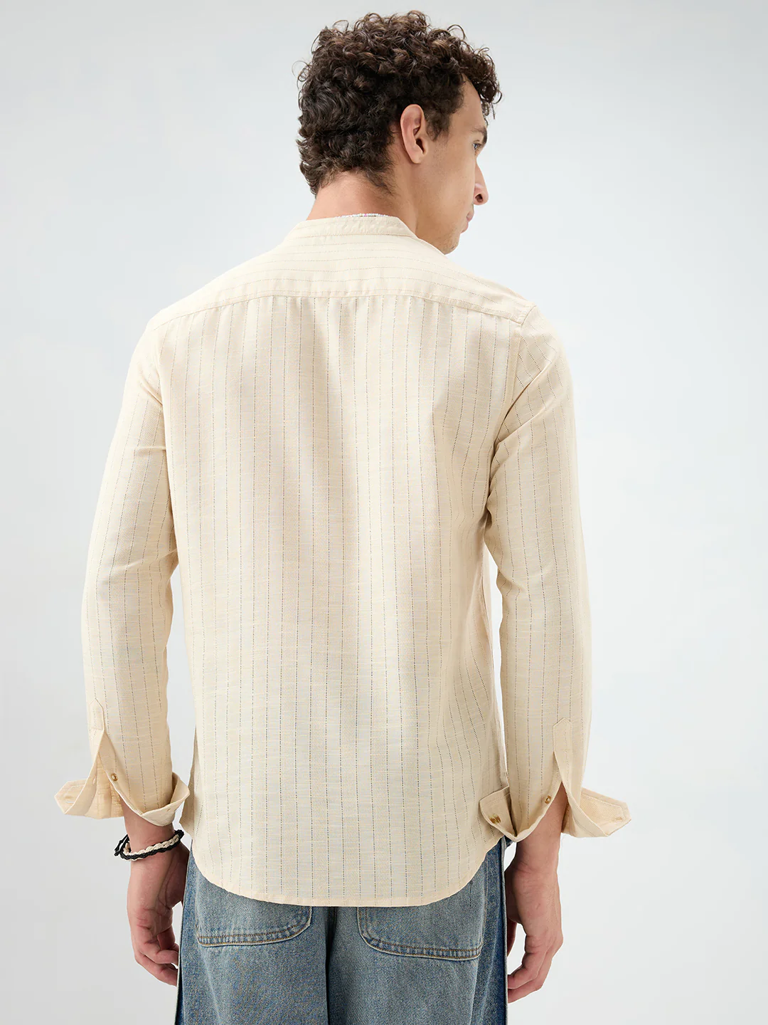 Soft Beige Ladder Striped Evening Kurta - Image 7