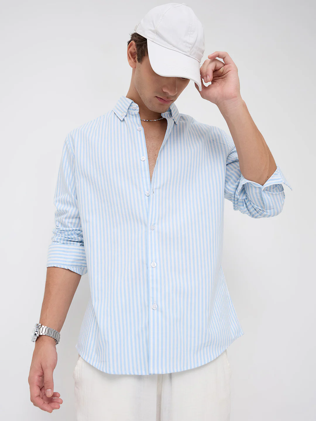 Soft Blue Oxford Vertical Striped Button-Down Collar Shirt
