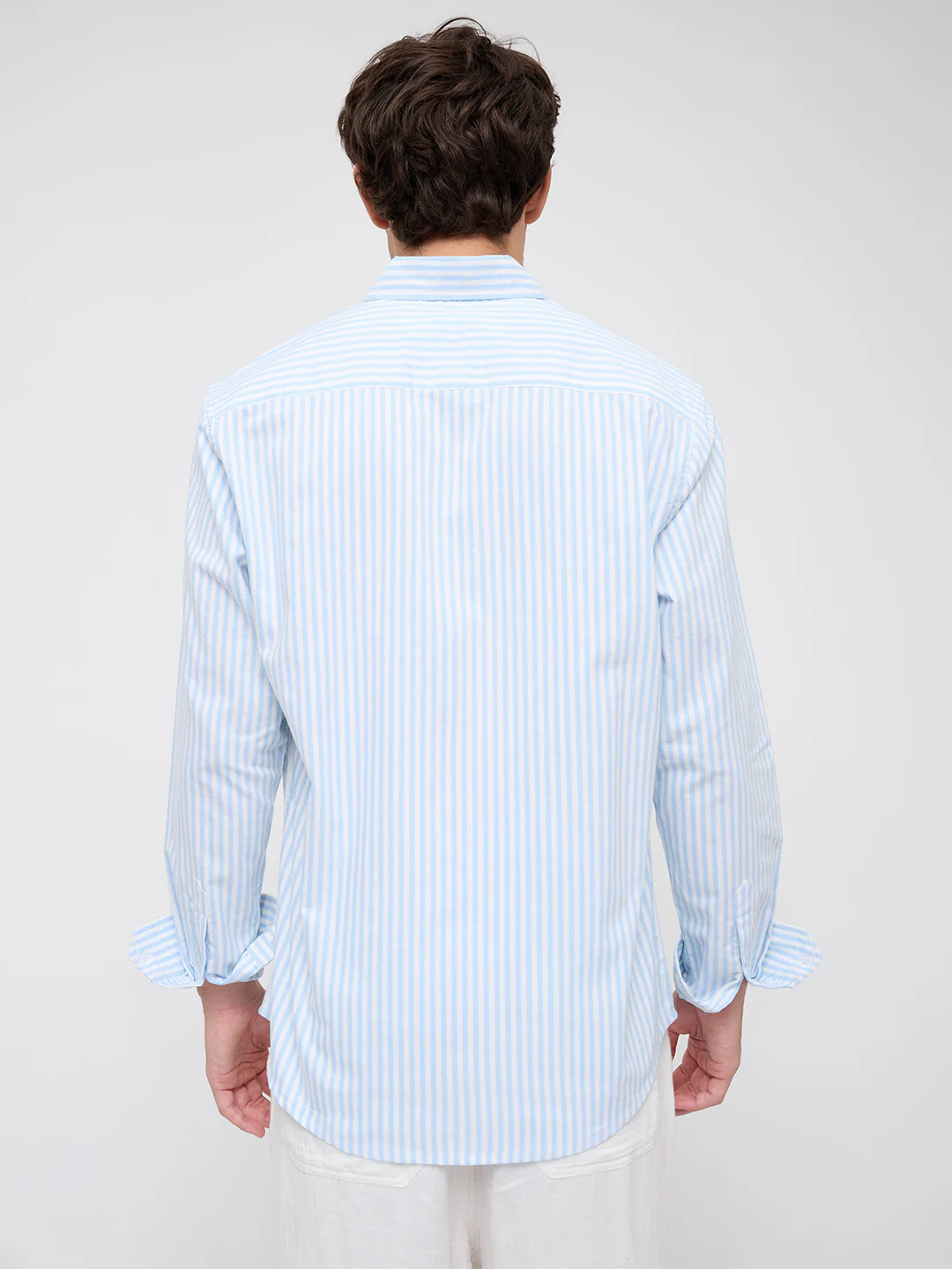 Soft Blue Oxford Vertical Striped Button-Down Collar Shirt - Image 7