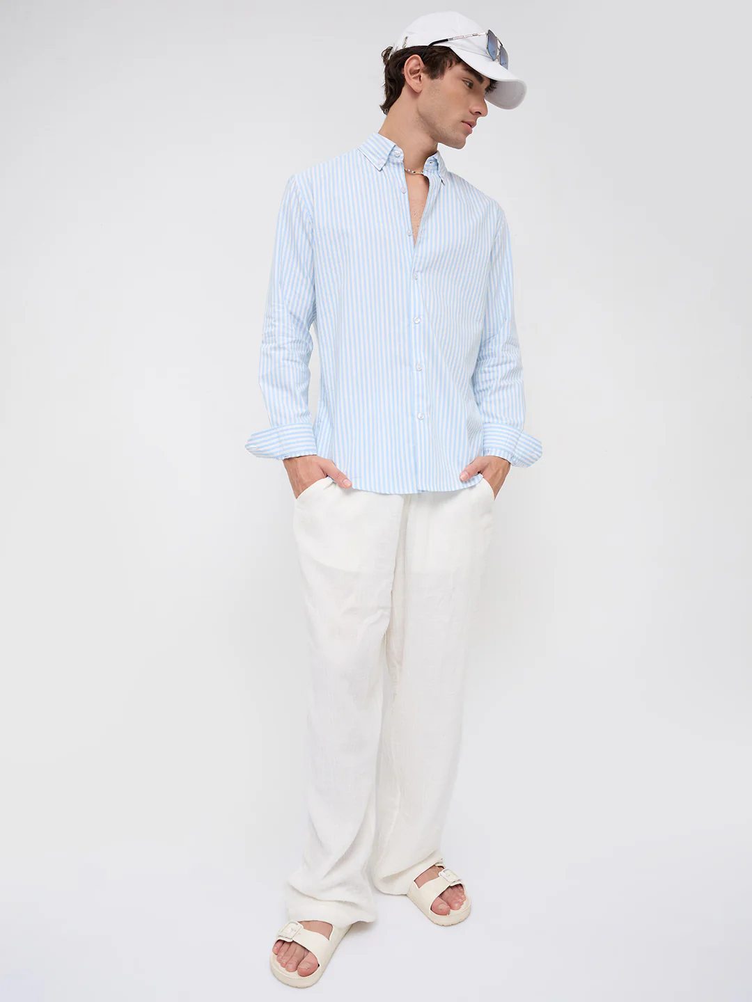 Soft Blue Oxford Vertical Striped Button-Down Collar Shirt - Image 8