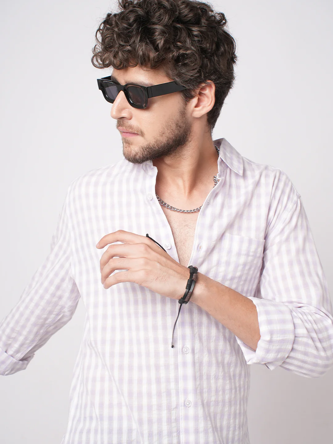 Soft Lilac Shadow Checks Seersucker Everyday Shirt - Image 4