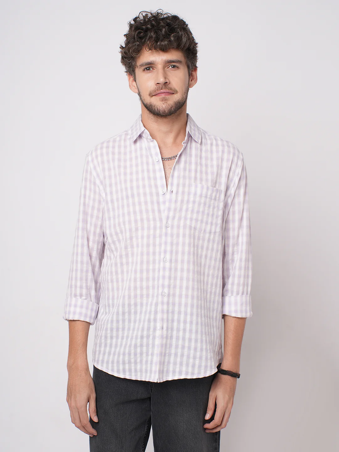 Soft Lilac Shadow Checks Seersucker Everyday Shirt - Image 5