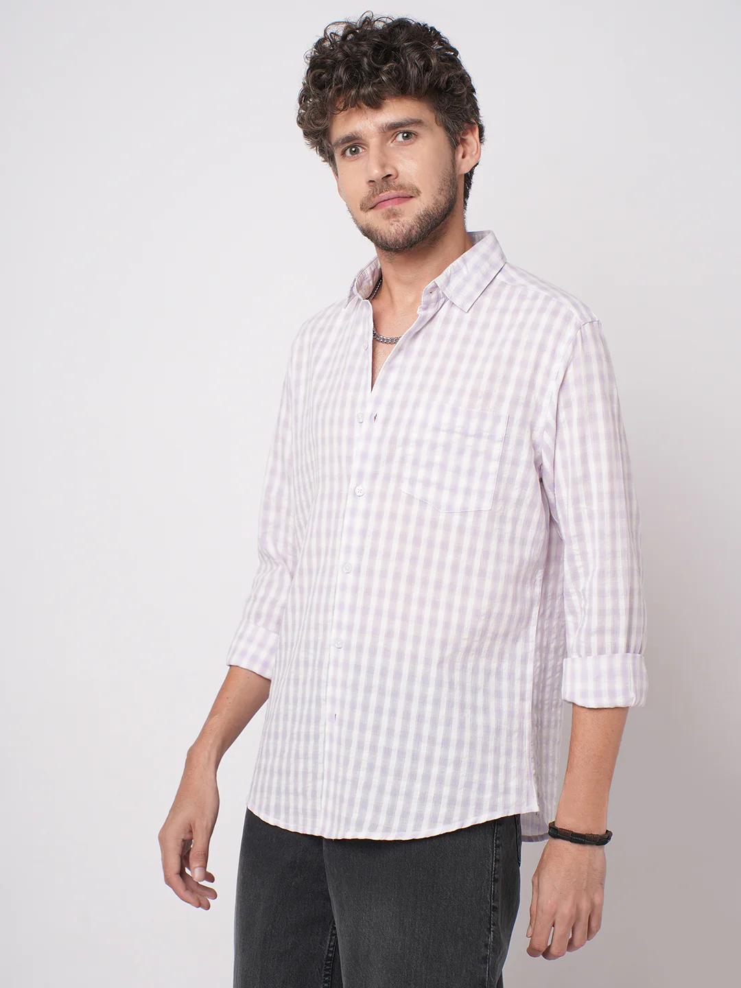 Soft Lilac Shadow Checks Seersucker Everyday Shirt - Image 6
