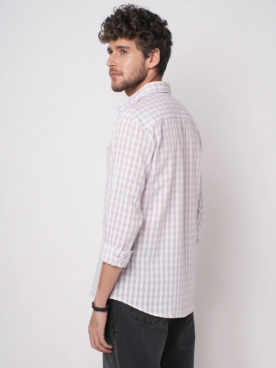 Soft Lilac Shadow Checks Seersucker Everyday Shirt - Image 7