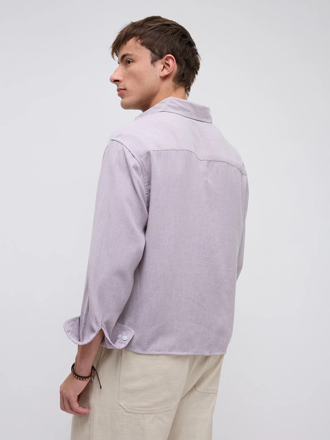Soft Lilac Smooth Weave Boxy Fit Crop Shirt - Image 8