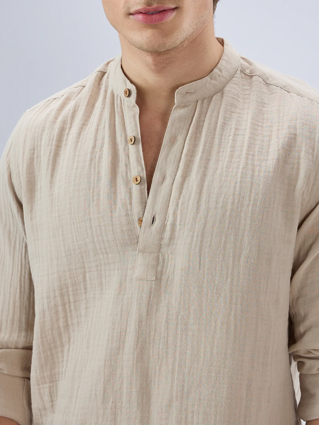 Soft Pastel Beige Double Cloth Kurta - Image 3