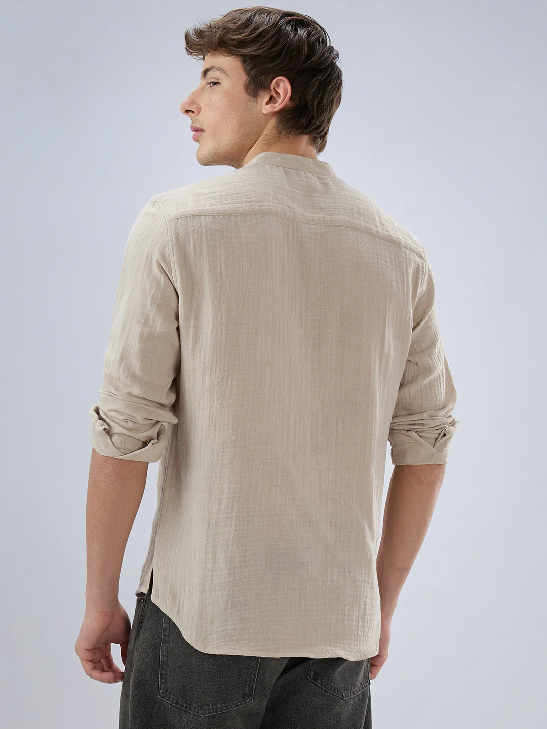 Soft Pastel Beige Double Cloth Kurta - Image 6