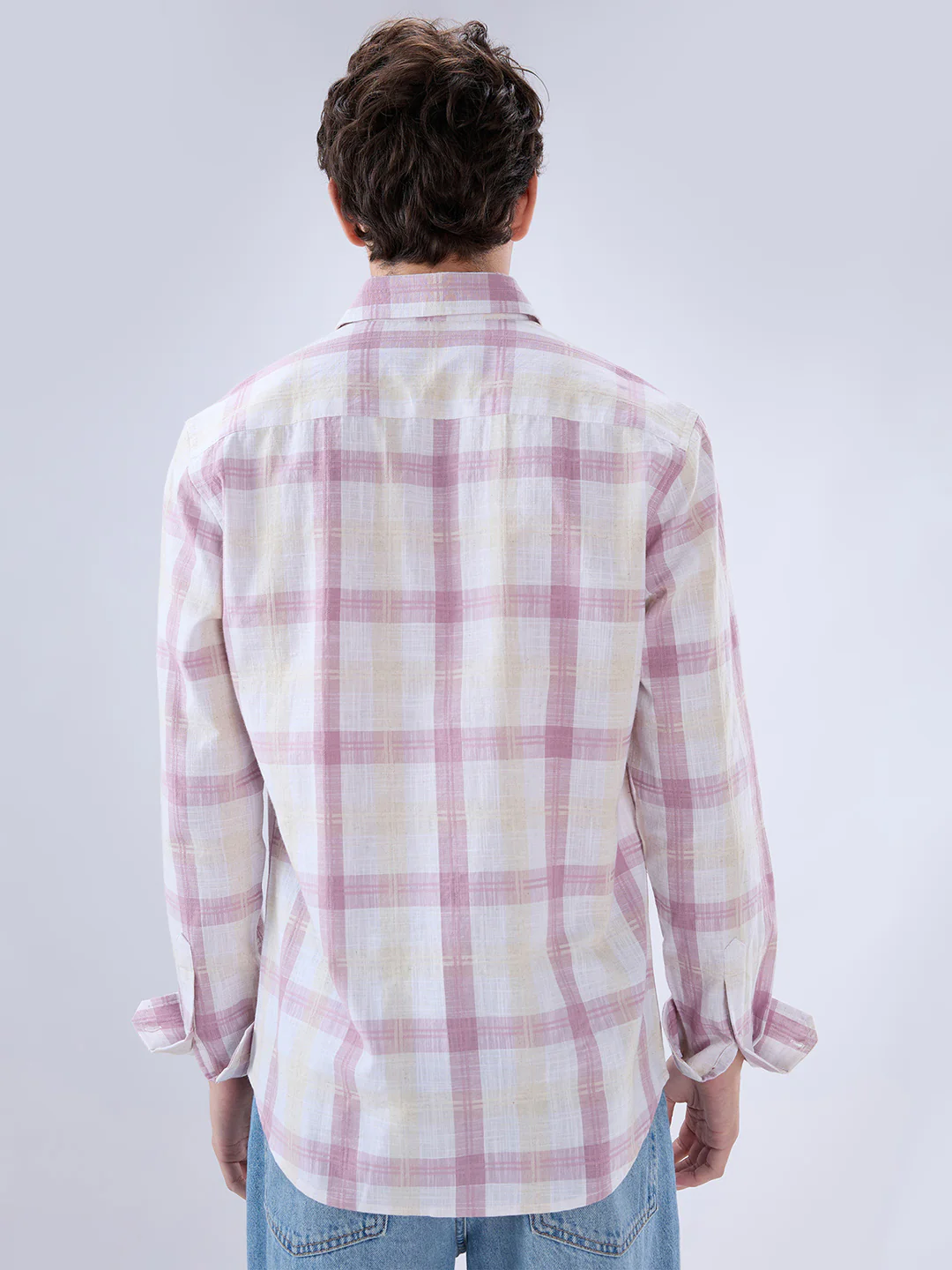 Soft Pink Fine Weave Plaid Checks Shirt - Image 8