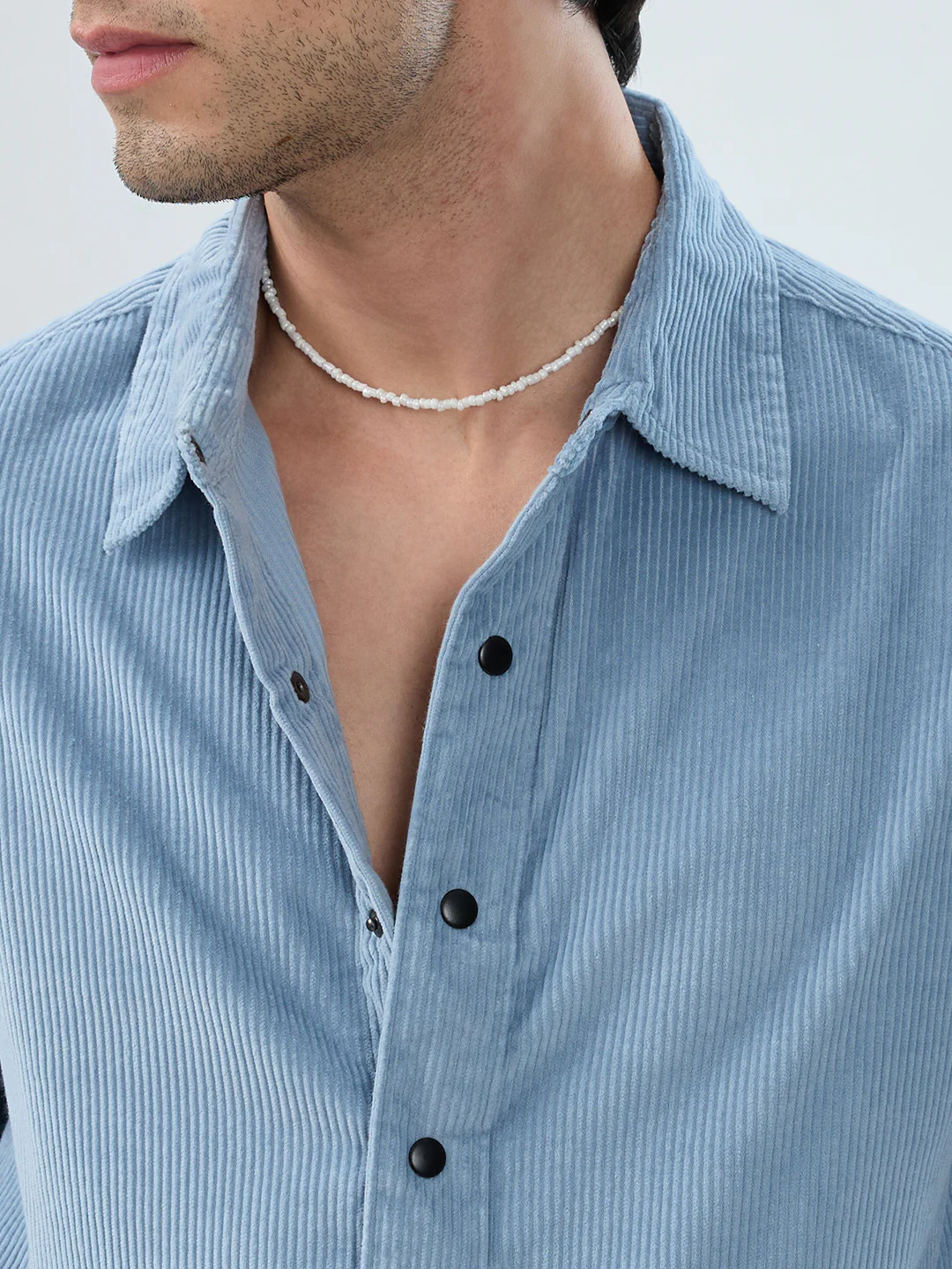 Soft Sky Frost Corduroy Boxy Fit Crop Shirt - Image 3