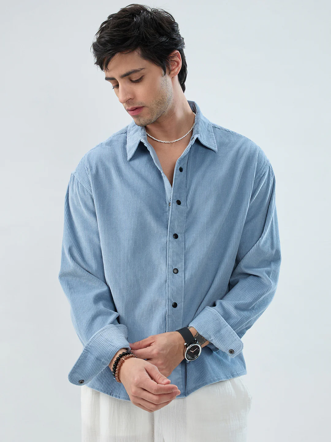 Soft Sky Frost Corduroy Boxy Fit Crop Shirt - Image 4