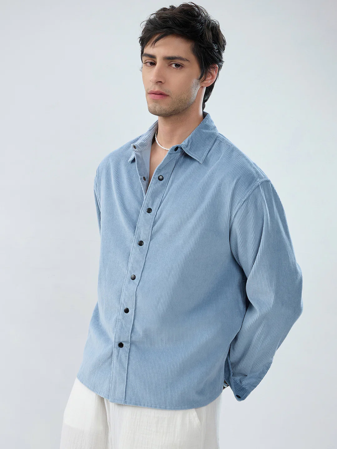 Soft Sky Frost Corduroy Boxy Fit Crop Shirt - Image 5